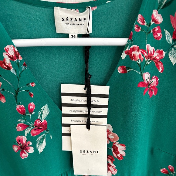 Sezane Silk Floral Button V-Neck Blouse - Picture 2 of 10